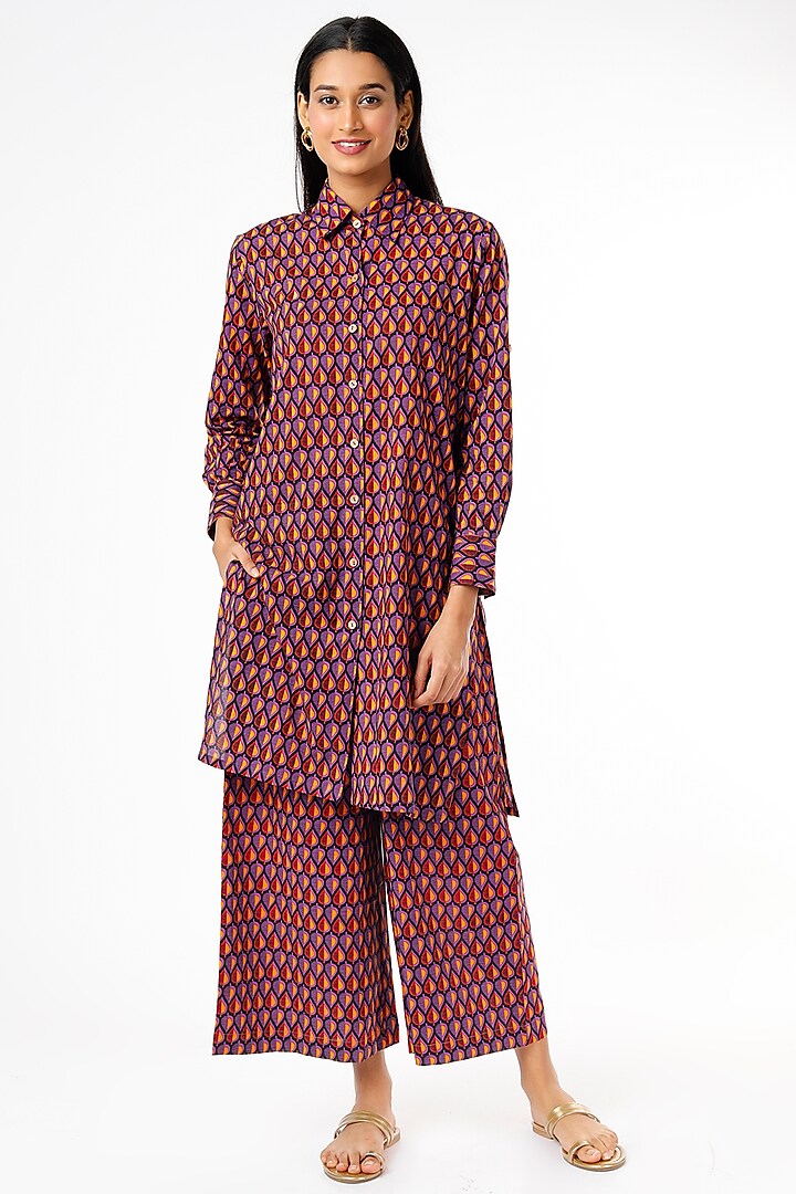 Purple African Print Pant Set by Kaori By Shreya