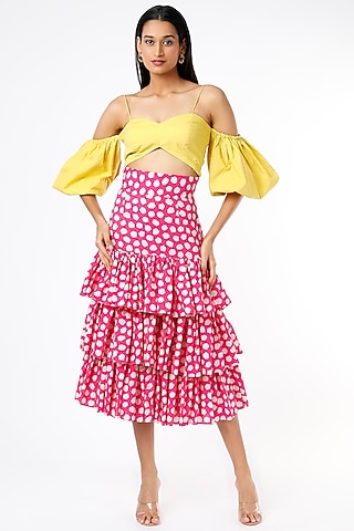 Hot Pink Skater Skirt Set by Kaori By Shreya