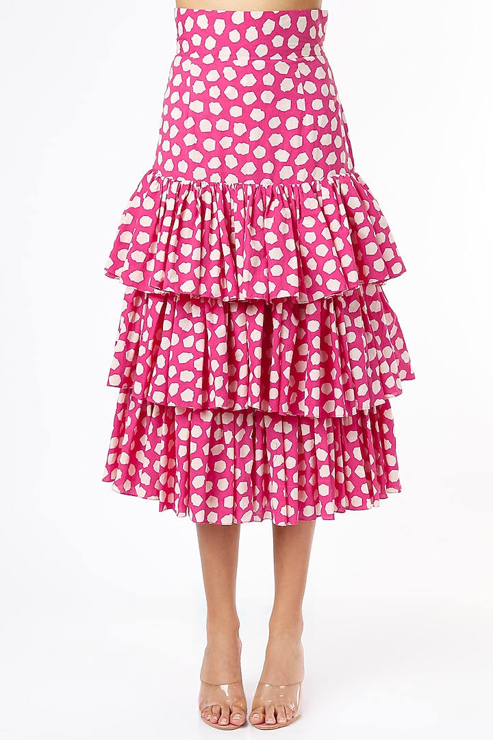 Hot Pink Skater Skirt Set by Kaori By Shreya at Pernia's Pop Up Shop
