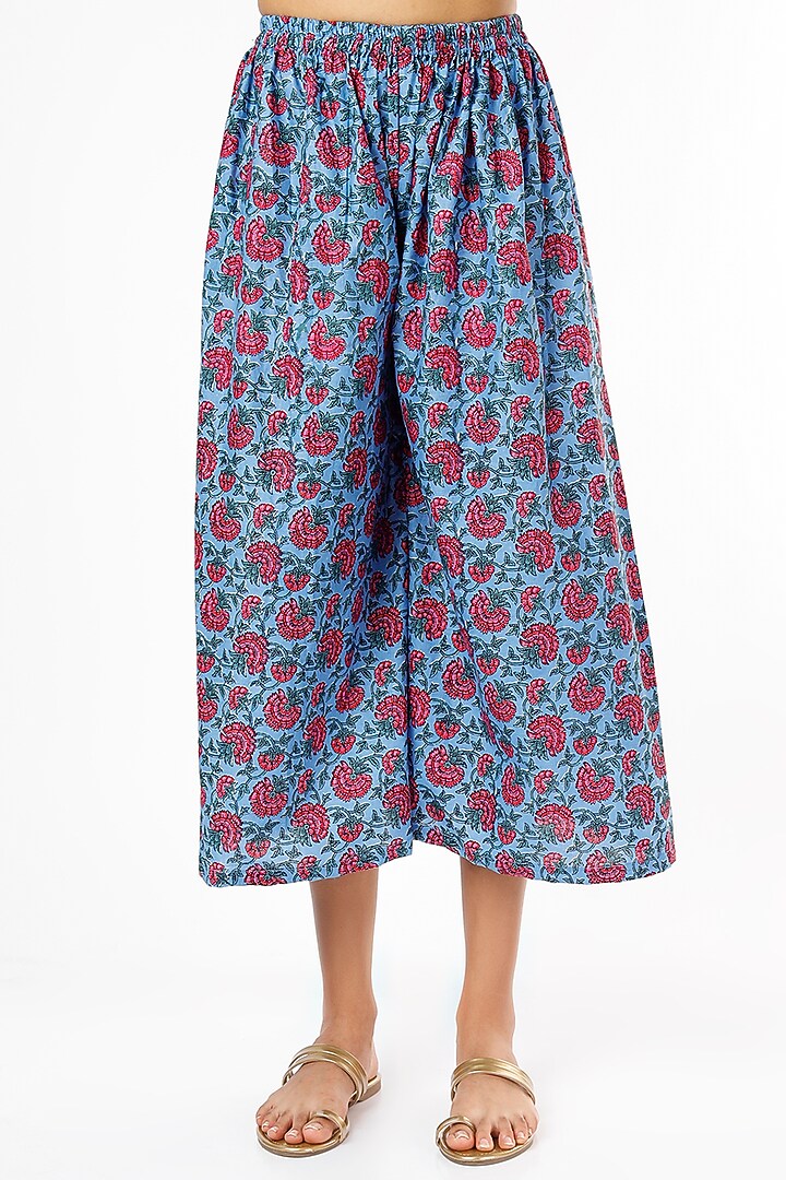 Blue Sleeveless Printed Kurta Set With Tassels by Kaori By Shreya at Pernia's Pop Up Shop