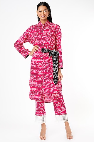 Fuchsia Cotton Pant Set by Kaori By Shreya