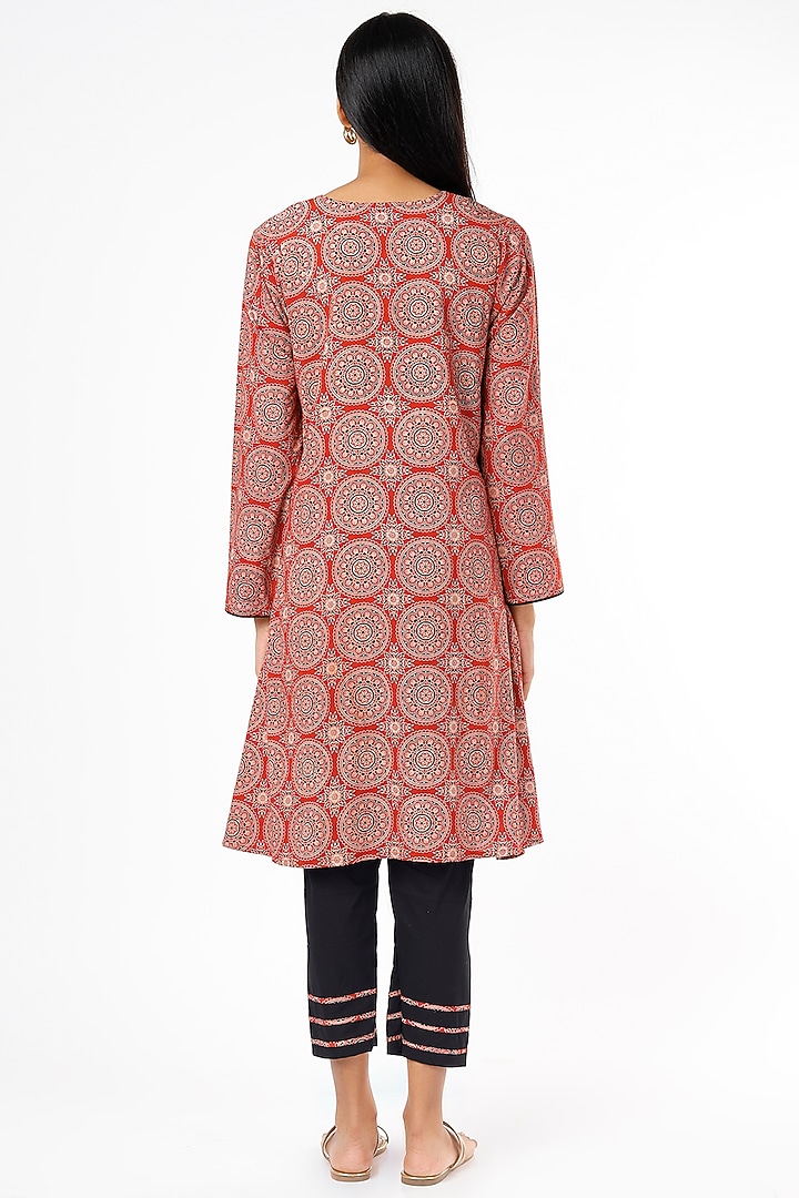 Burnt Orange Ajrakh Printed Kurta Set by Kaori By Shreya at Pernia's Pop Up Shop