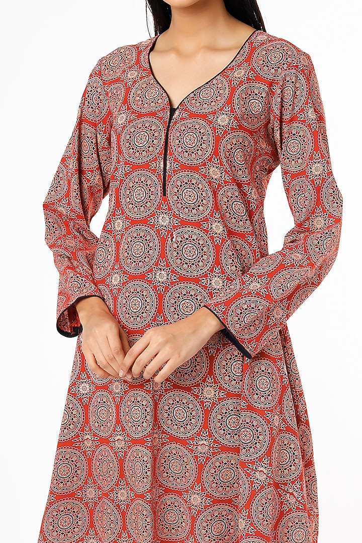 Burnt Orange Ajrakh Printed Kurta Set by Kaori By Shreya at Pernia's Pop Up Shop