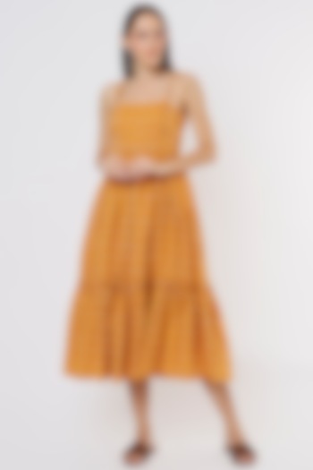 Yellow Block Printed Dress by Kaori By Shreya