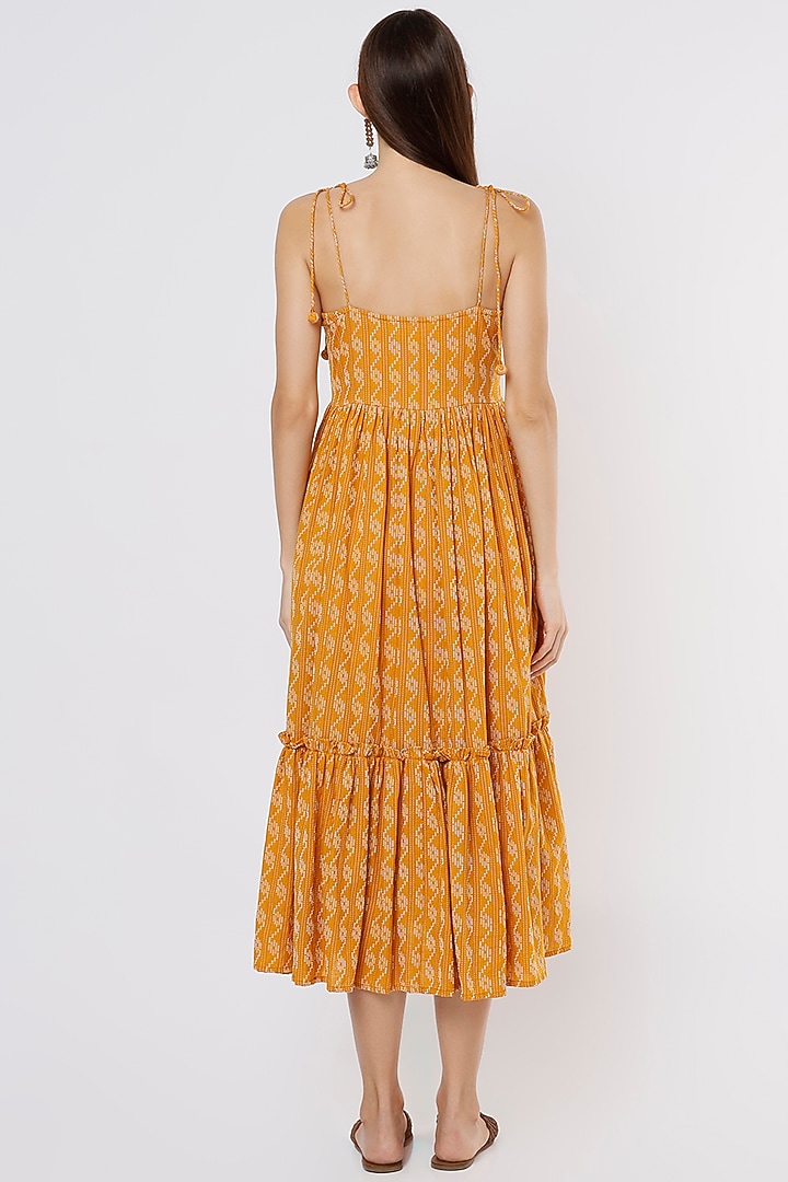 Yellow Block Printed Summer Dress by Kaori By Shreya at Pernia's Pop Up Shop