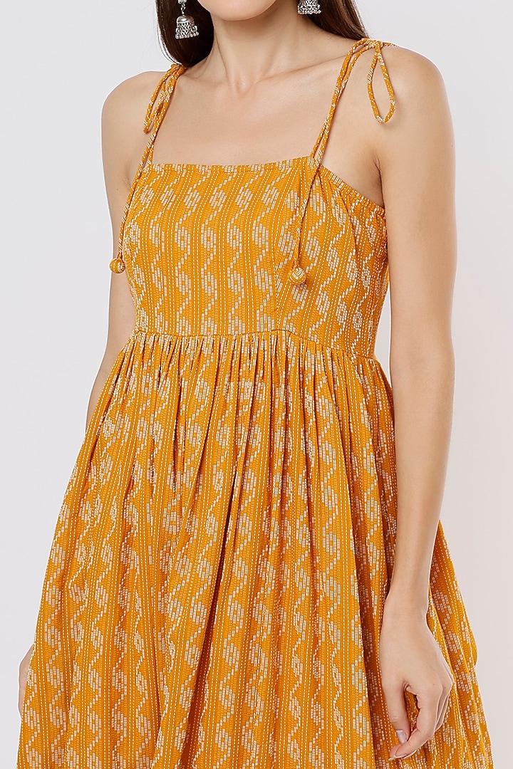 Yellow Block Printed Summer Dress by Kaori By Shreya at Pernia's Pop Up Shop