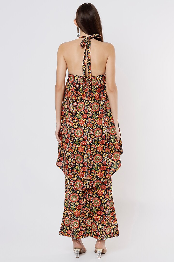 Navy Blue Floral Printed Kurta Set by Kaori By Shreya at Pernia's Pop Up Shop