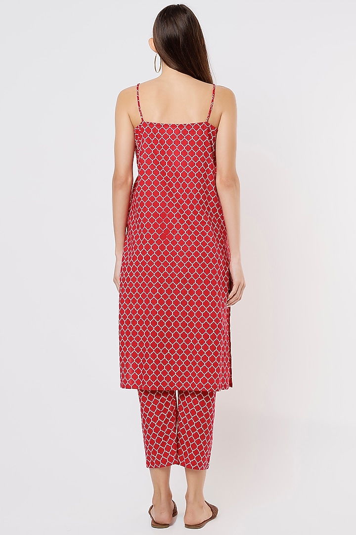 Red Hand Block Printed Kurta Set by Kaori By Shreya at Pernia's Pop Up Shop