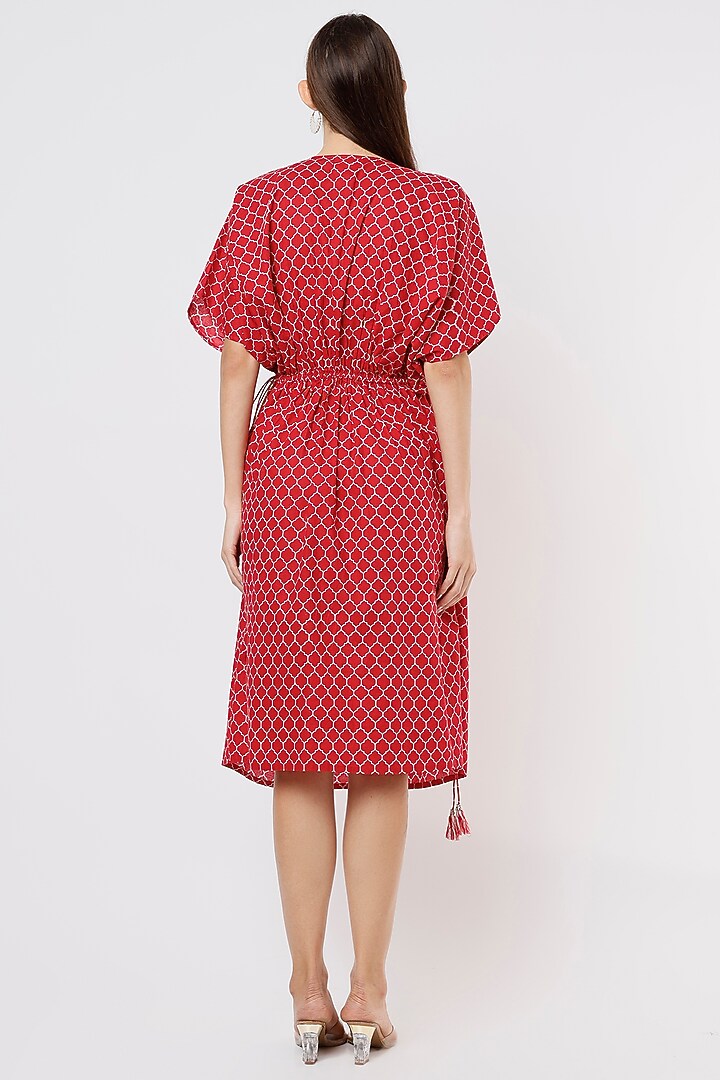 Red Hand Block Printed Kaftan Summer Dress by Kaori By Shreya at Pernia's Pop Up Shop