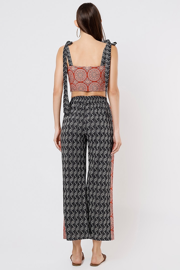 Black & Burnt Orange Printed Pant Set by Kaori By Shreya at Pernia's Pop Up Shop