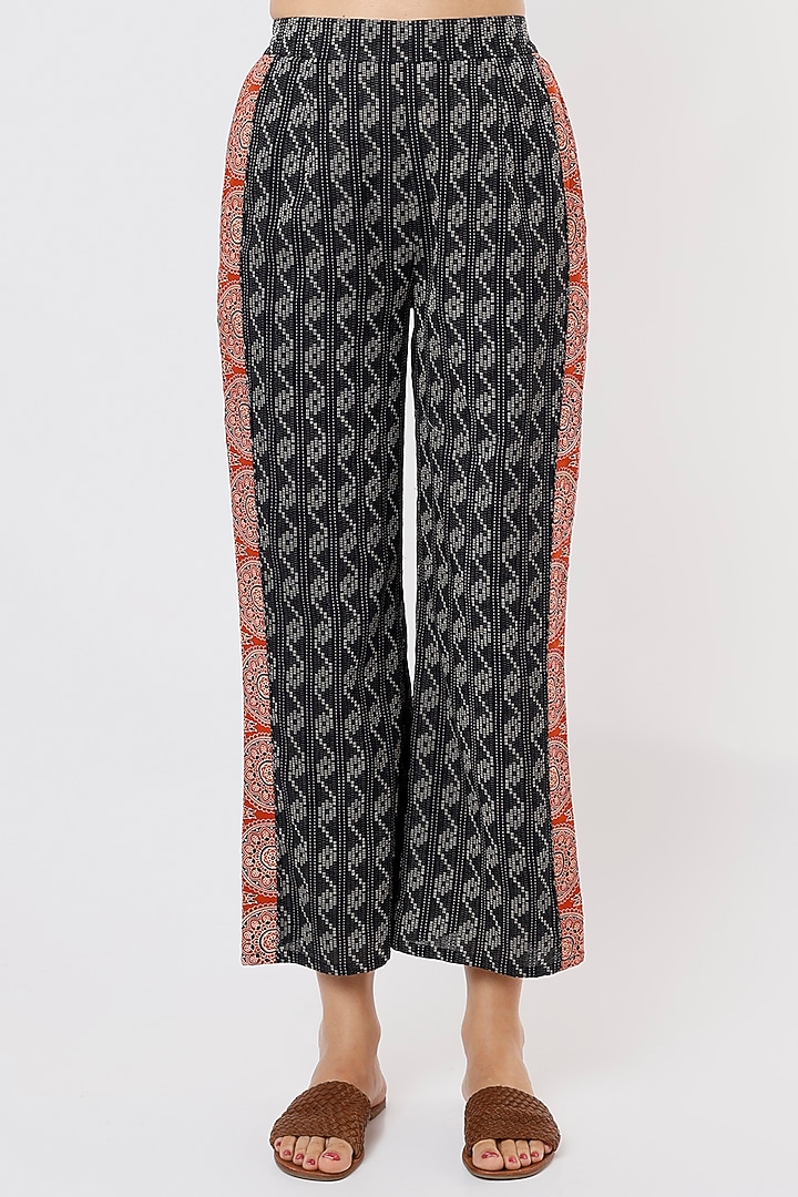Black & Burnt Orange Printed Pant Set by Kaori By Shreya at Pernia's Pop Up Shop