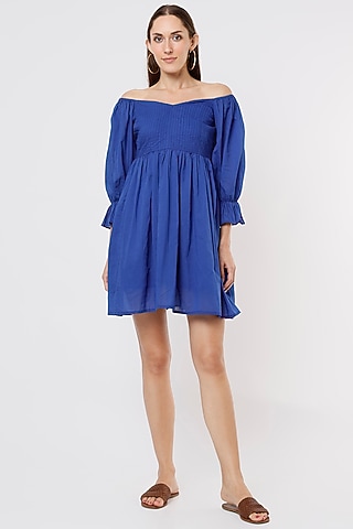Cobalt Blue Off-Shoulder Dress by Kaori By Shreya