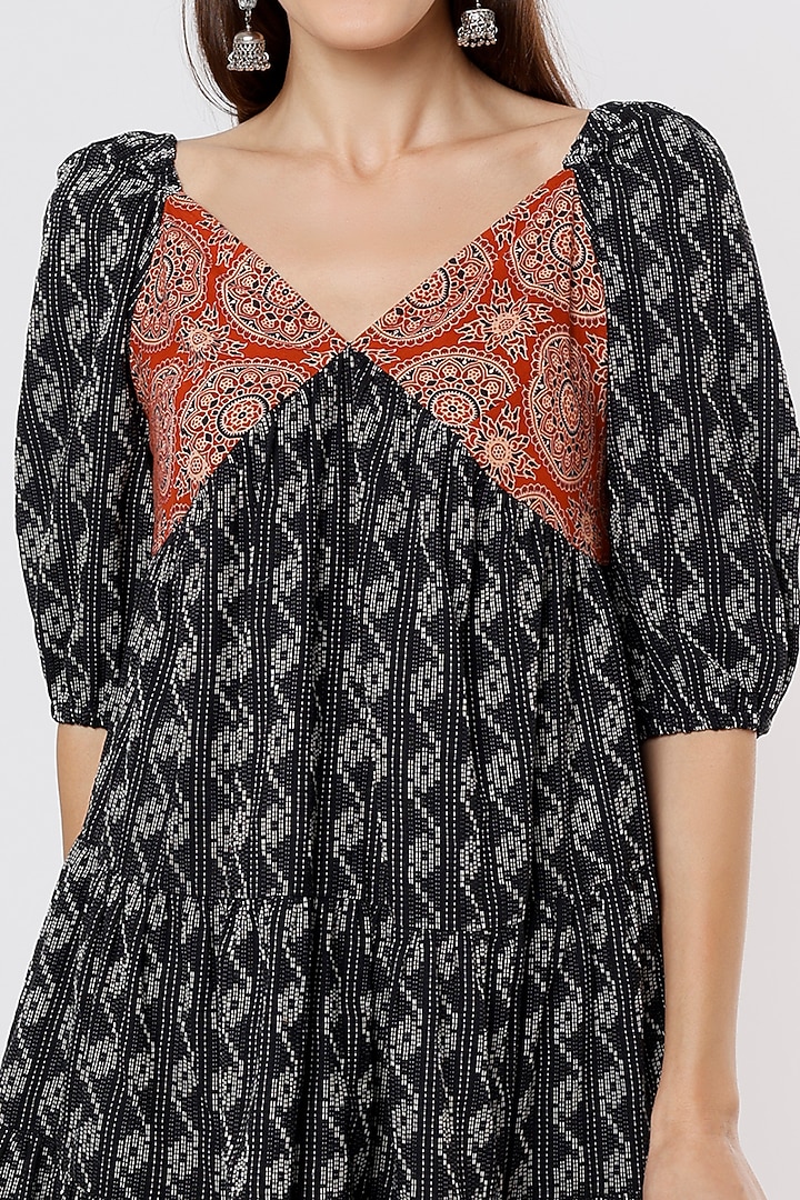 Black Block Printed Summer Dress by Kaori By Shreya at Pernia's Pop Up Shop