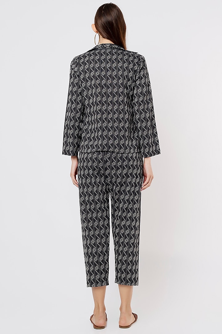 Black Block Printed Blazer Set by Kaori By Shreya at Pernia's Pop Up Shop