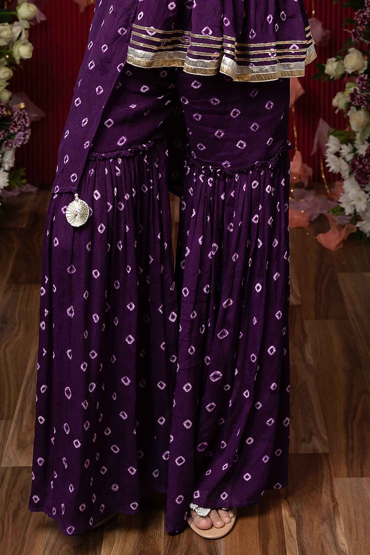 Purple Crepe Chiffon Printed Sharara Set For Girls by Kirti Agarwal Pret n Couture at Pernia's Pop Up Shop