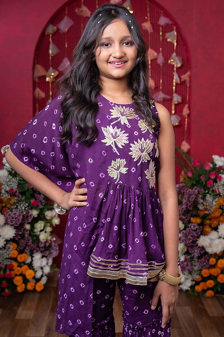 Purple Crepe Chiffon Printed Sharara Set For Girls by Kirti Agarwal Pret n Couture at Pernia's Pop Up Shop