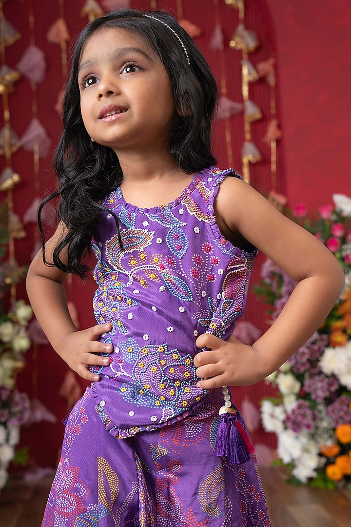 Purple Crepe Printed Palazzo Pant Set For Girls by Kirti Agarwal Pret n Couture at Pernia's Pop Up Shop