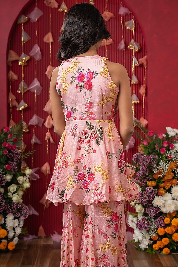 Peach Chiffon Lurex Printed Palazzo Pant Set For Girls by Kirti Agarwal Pret n Couture at Pernia's Pop Up Shop