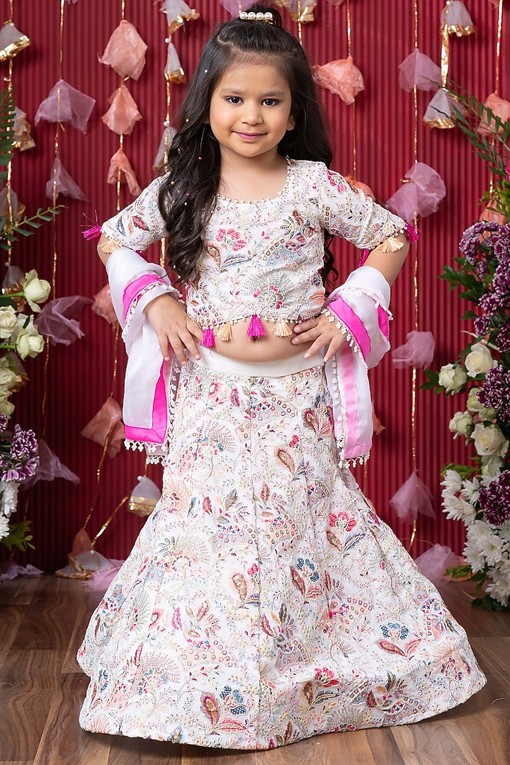 Multi-Colored Georgette & Satin Organza Sequins Embroidered Lehenga Set For Girls by Kirti Agarwal Pret n Couture at Pernia's Pop Up Shop