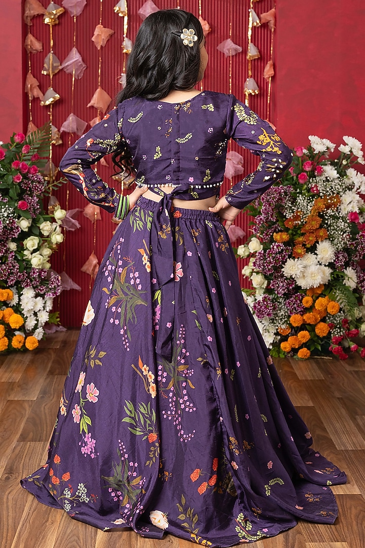 Dark Purple Habutai Silk Printed Lehenga Set For Girls by Kirti Agarwal Pret n Couture at Pernia's Pop Up Shop