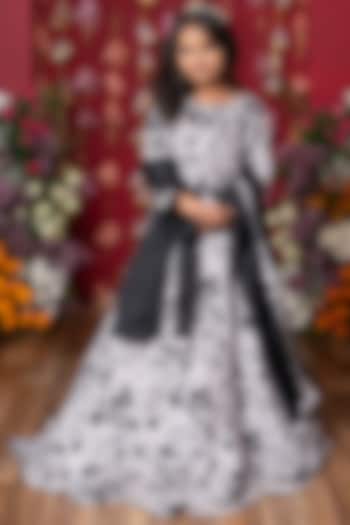 Black & White Crepe Floral Printed Lehenga Set For Girls by Kirti Agarwal Pret n Couture at Pernia's Pop Up Shop