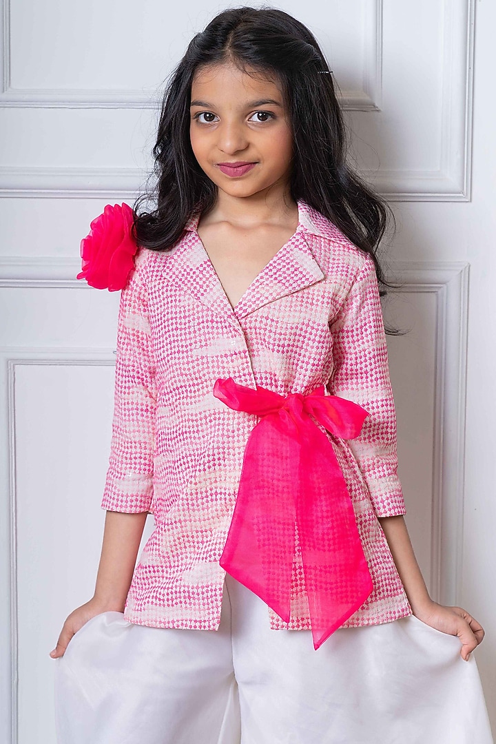 White Organza & Silk Palazzo Pant Set For Girls by Kirti Agarwal Pret n Couture at Pernia's Pop Up Shop