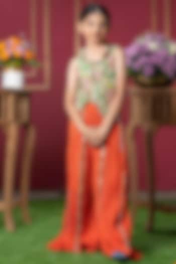 Orange Soft Cotton Mirror Work Sharara Set For Girls by Kirti Agarwal Pret n Couture at Pernia's Pop Up Shop