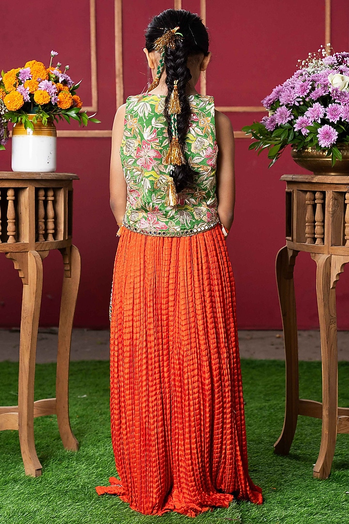 Orange Soft Cotton Mirror Work Sharara Set For Girls by Kirti Agarwal Pret n Couture at Pernia's Pop Up Shop