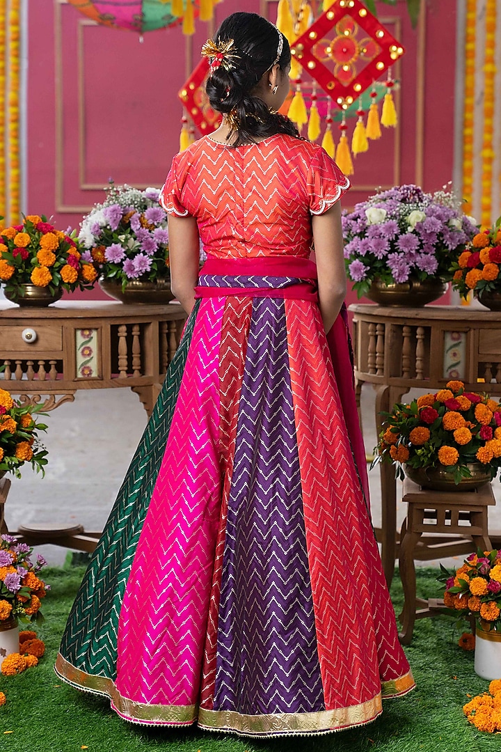 Multi-Colored Silk & Organza Embroidered Lehenga Set For Girls by Kirti Agarwal Pret n Couture at Pernia's Pop Up Shop