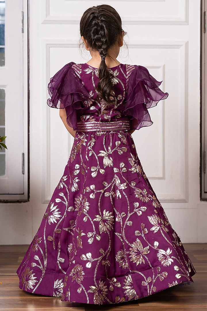 Purple Organza Embroidered Lehenga Set For Girls by Kirti Agarwal Pret n Couture at Pernia's Pop Up Shop