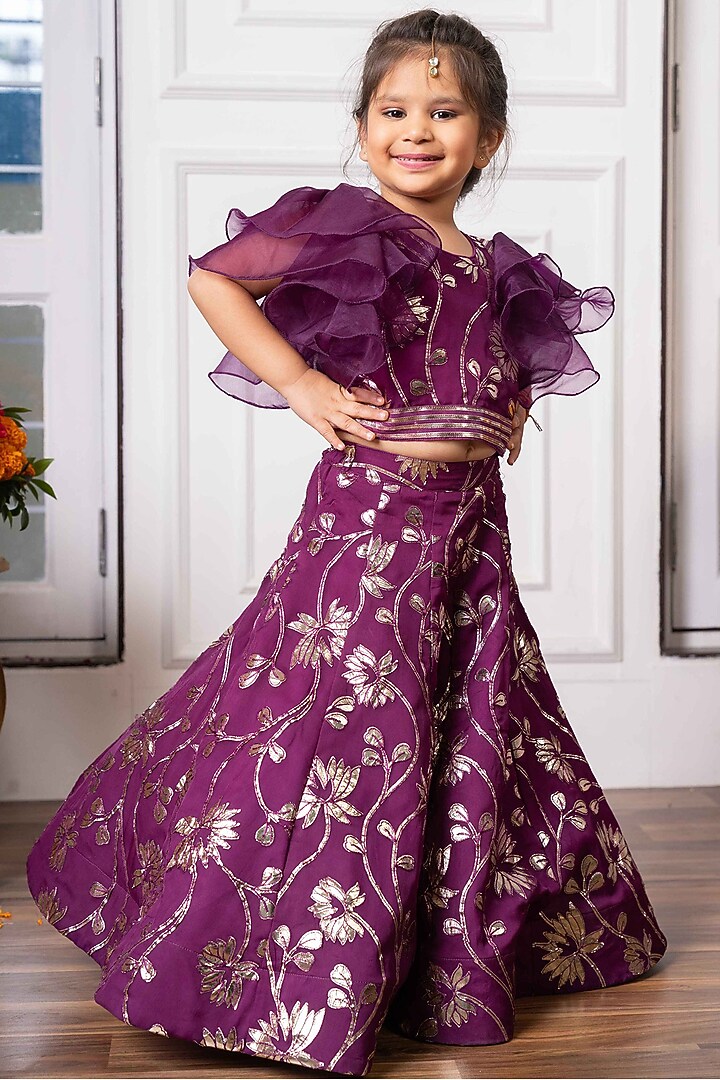 Purple Organza Embroidered Lehenga Set For Girls by Kirti Agarwal Pret n Couture at Pernia's Pop Up Shop
