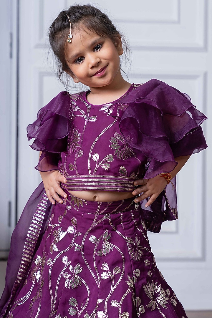 Purple Organza Embroidered Lehenga Set For Girls by Kirti Agarwal Pret n Couture at Pernia's Pop Up Shop