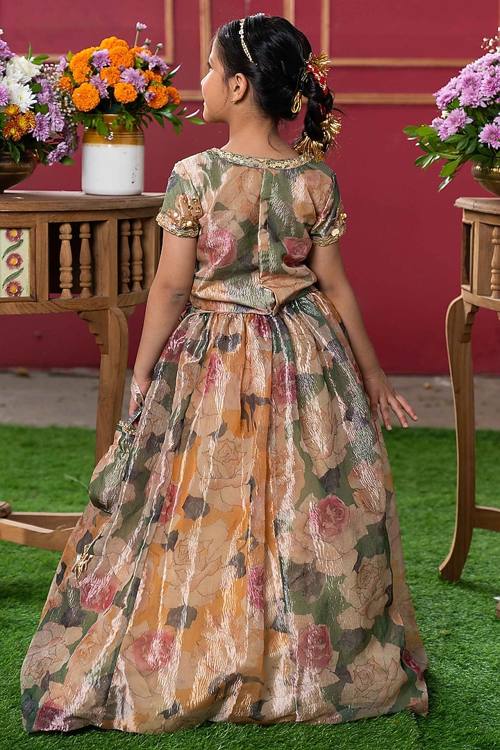 Multi-Colored Tissue Silk Floral Printed Lehenga Set For Girls by Kirti Agarwal Pret n Couture at Pernia's Pop Up Shop