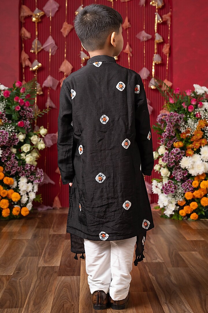 Black Dola Silk Embroidered Kurta Set For Boys by Kirti Agarwal Pret n Couture at Pernia's Pop Up Shop