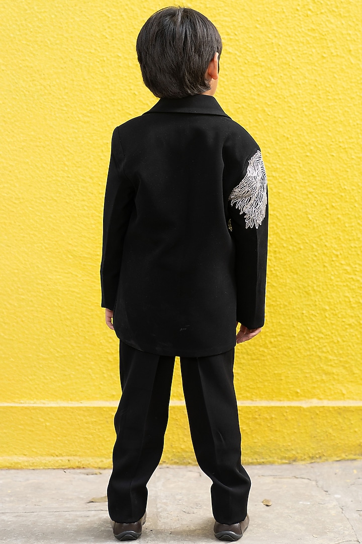 Black Armani & Giza Cotton Embroidered Blazer Set For Boys by Kirti Agarwal Pret n Couture at Pernia's Pop Up Shop
