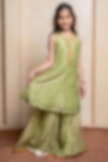 Elaichi Green Tissue Silk Sequins Embroidered Kurta Set For Girls by Kirti Agarwal Pret n Couture at Pernia's Pop Up Shop