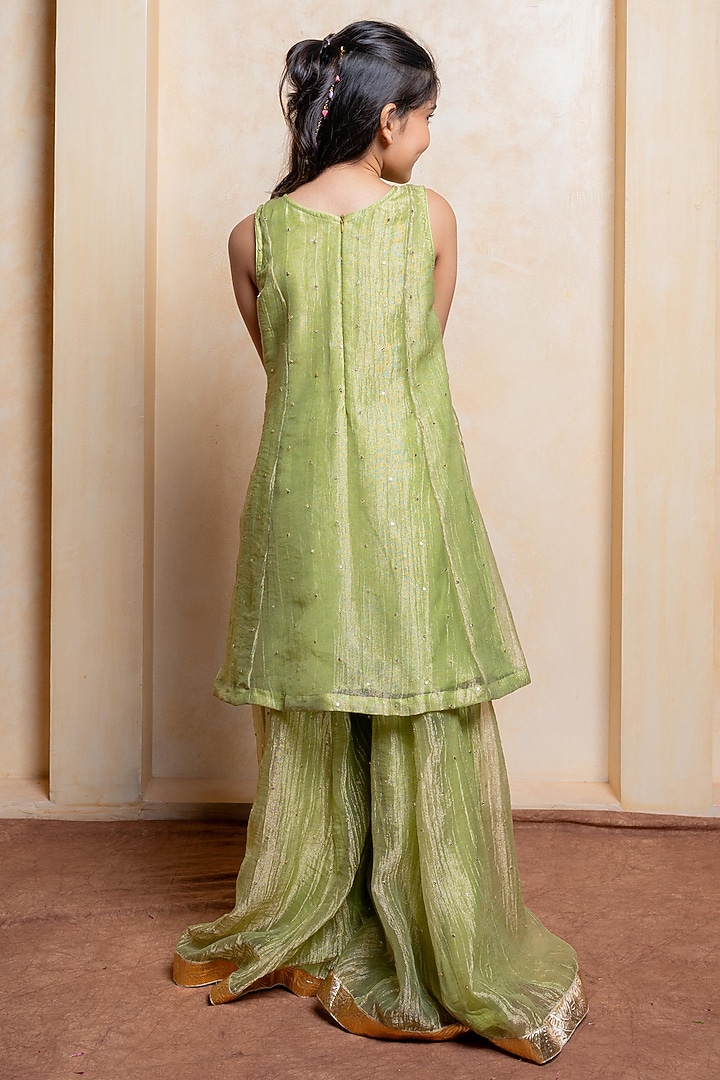 Elaichi Green Tissue Silk Sequins Embroidered Kurta Set For Girls by Kirti Agarwal Pret n Couture at Pernia's Pop Up Shop