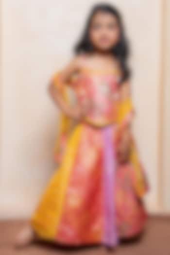 Multi-Colored Brocade Silk & Net Embroidered Lehenga Set For Girls by Kirti Agarwal Pret n Couture at Pernia's Pop Up Shop