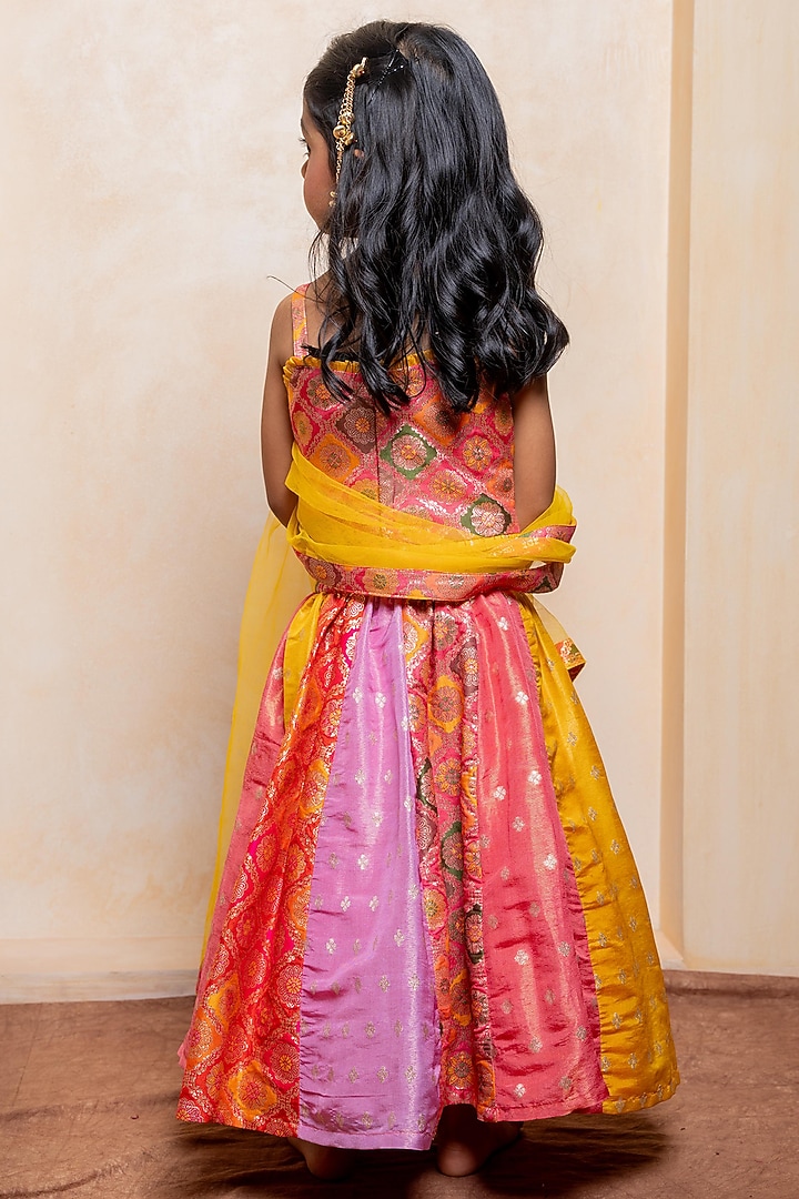 Multi-Colored Brocade Silk & Net Embroidered Lehenga Set For Girls by Kirti Agarwal Pret n Couture at Pernia's Pop Up Shop