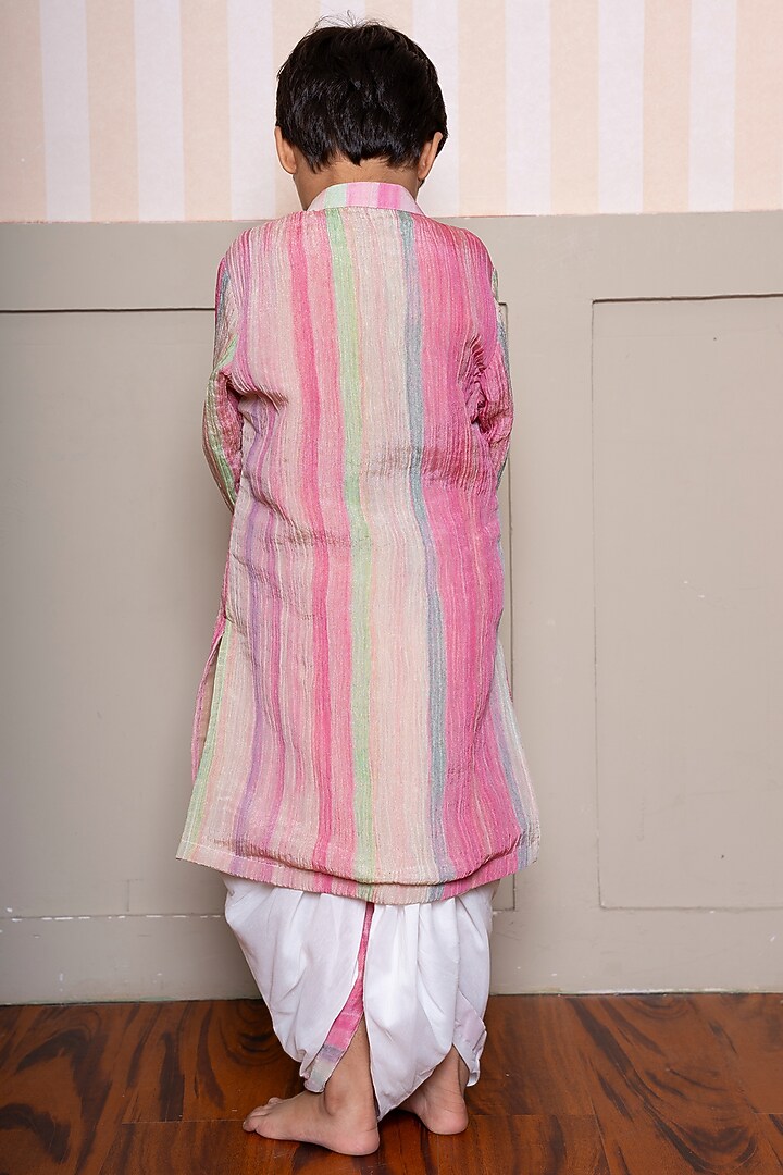 Multi-Colored Crushed Tissue & Cotton Silk Embroidered Kurta Set For Boys by Kirti Agarwal Pret n Couture at Pernia's Pop Up Shop