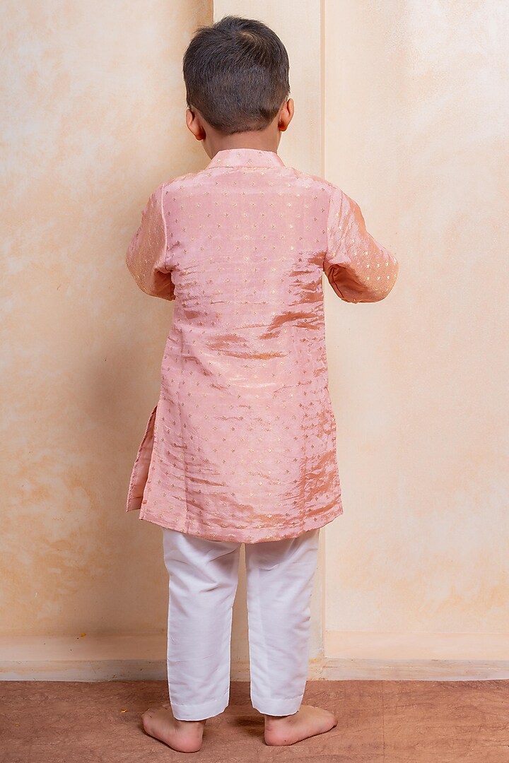 Carrot Pink Silk & Cotton Silk Embellished Kurta Set For Boys by Kirti Agarwal Pret n Couture at Pernia's Pop Up Shop
