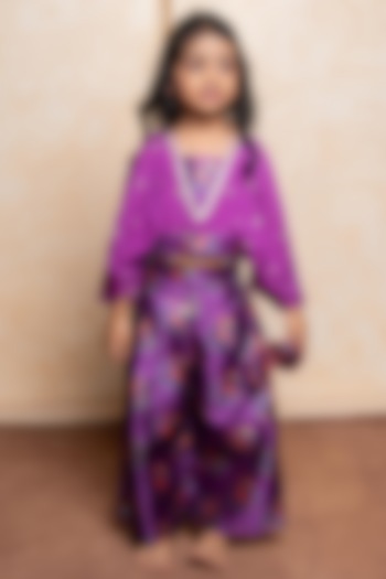 Purple Silk & Chinnon Printed Palazzo Pants Set For Girls by Kirti Agarwal Pret n Couture at Pernia's Pop Up Shop
