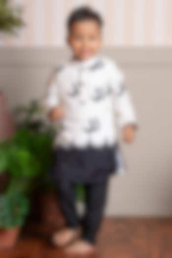 Beige Crepe Printed & Embellished Kurta Set For Boys by Kirti Agarwal Pret n Couture at Pernia's Pop Up Shop