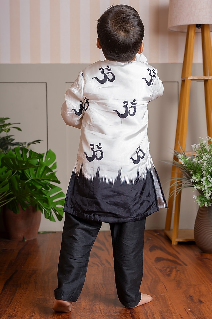 Beige Crepe Printed & Embellished Kurta Set For Boys by Kirti Agarwal Pret n Couture at Pernia's Pop Up Shop