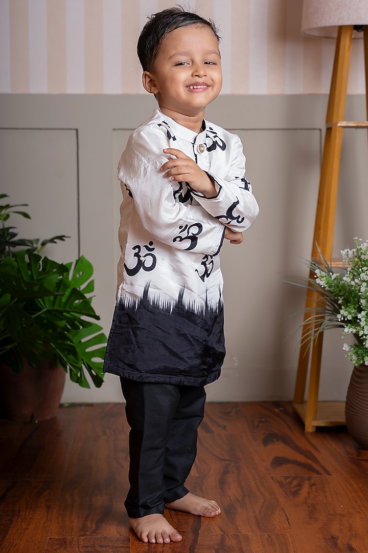 Beige Crepe Printed & Embellished Kurta Set For Boys by Kirti Agarwal Pret n Couture at Pernia's Pop Up Shop