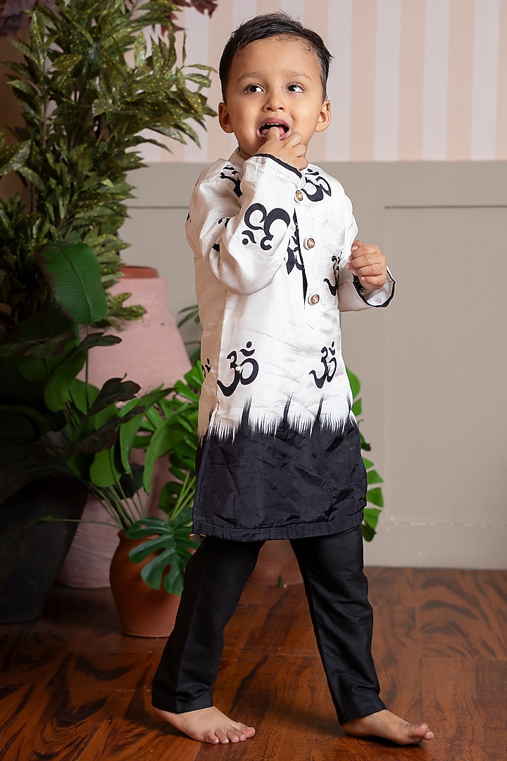 Beige Crepe Printed & Embellished Kurta Set For Boys by Kirti Agarwal Pret n Couture at Pernia's Pop Up Shop