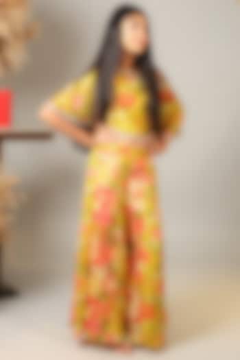 Multi-Colored Crepe Chiffon Printed & Embroidered Cape Set For Girls by Kirti Agarwal Pret n Couture at Pernia's Pop Up Shop