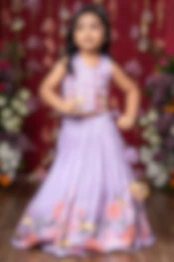 Lavender Dola Silk Floral Embroidered Lehenga Set For Girls by Kirti Agarwal Pret n Couture at Pernia's Pop Up Shop