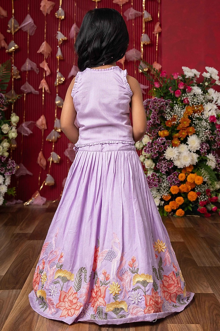 Lavender Dola Silk Floral Embroidered Lehenga Set For Girls by Kirti Agarwal Pret n Couture at Pernia's Pop Up Shop