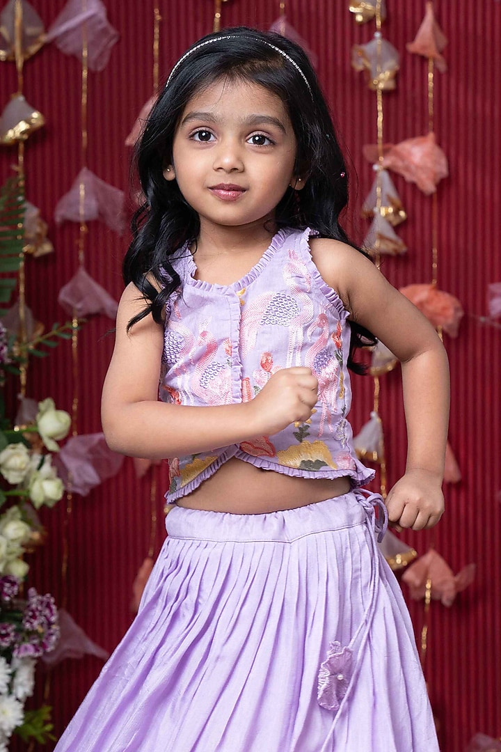 Lavender Dola Silk Floral Embroidered Lehenga Set For Girls by Kirti Agarwal Pret n Couture at Pernia's Pop Up Shop